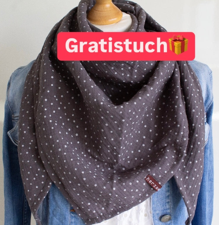 GRATIS-Tuch: Ab 90,-€ Bestellwert zu deiner Bestellung geschenkt - Dreieckstuch aus Musselin - dots anthrazit (Bitte dafür diesen Artikel zum Warenkorb hinzufügen!)