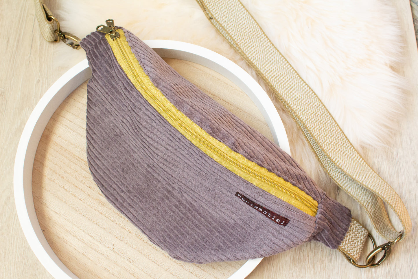 Bauchtasche taupe aus weichem Cord und Musselin