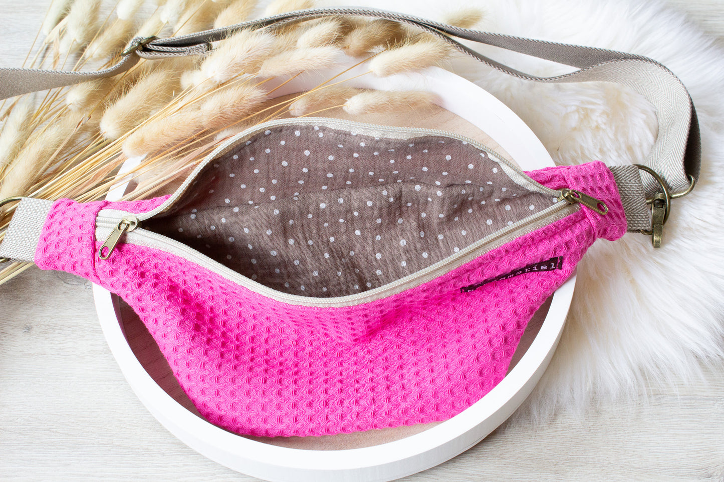 Bauchtasche pink aus Waffelpiqué und Musselin
