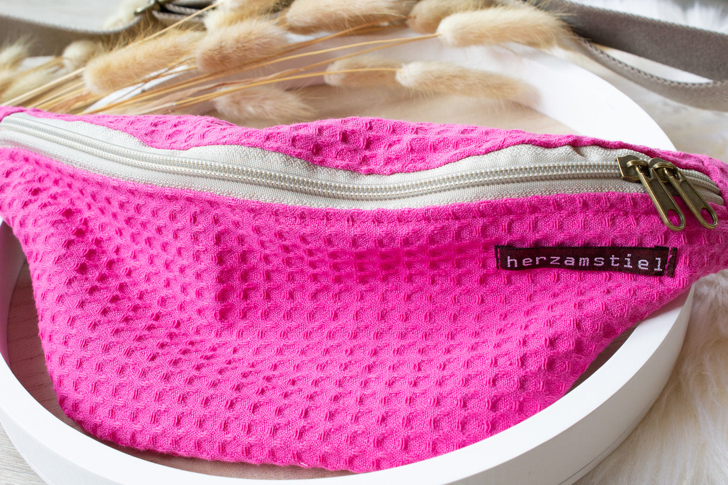 Bauchtasche pink aus Waffelpiqué und Musselin