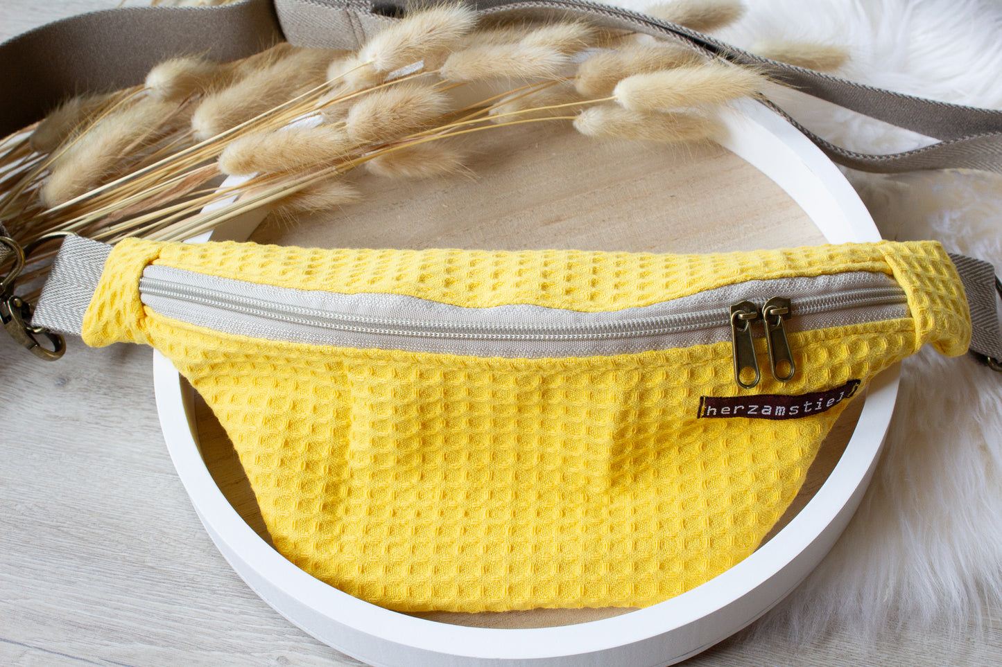 Bauchtasche gelb aus Waffelpiqué und Musselin