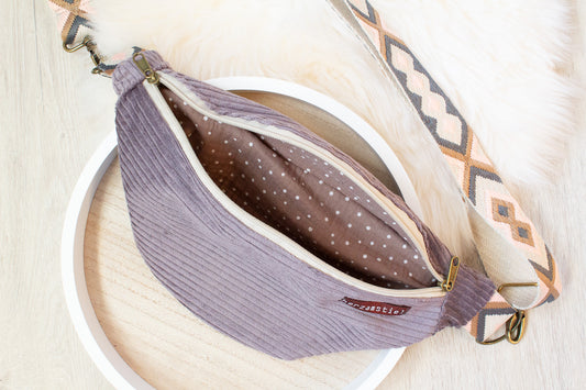Bauchtasche taupe aus weichem Cord und Musselin