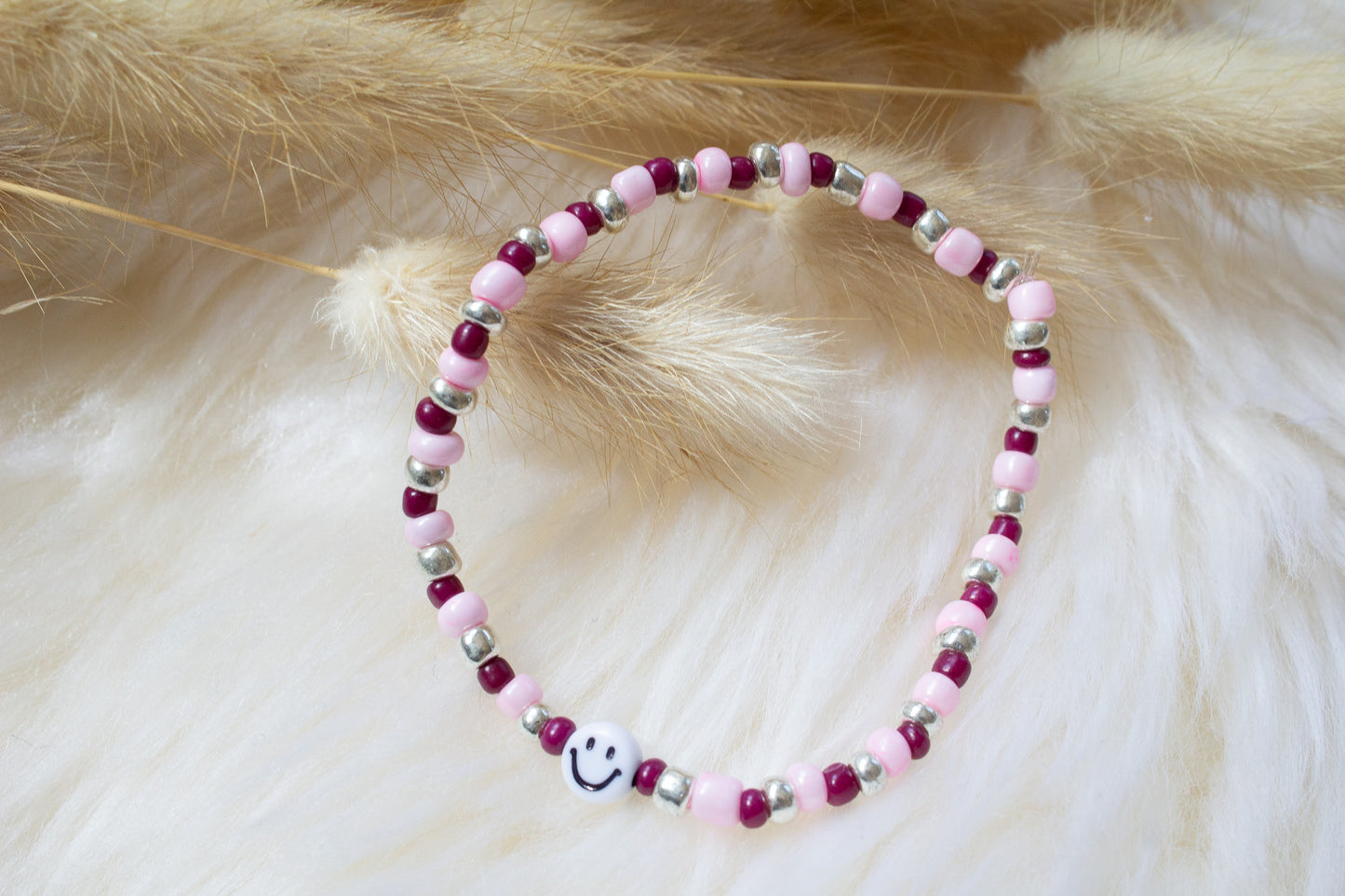 Buntes Perlenarmband multicolor rosa, silber, pflaume