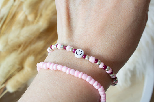 Buntes Perlenarmband multicolor rosa, silber, pflaume