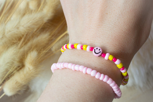 Buntes Perlenarmband multicolor rosa, pink, gelb