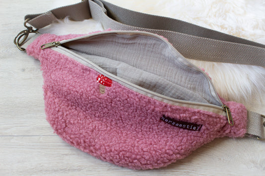 Bauchtasche Fliegenpilz aus weichem Teddyfleece und Musselin