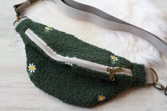 Bauchtasche Blumen aus weichem Teddyfleece und Musselin