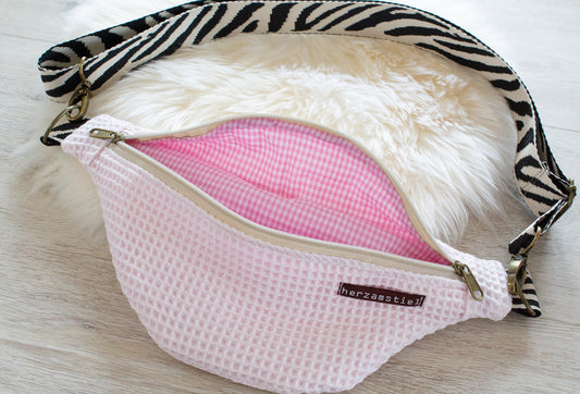 Einzelstück🤍 Bauchtasche rosa mit Herzen aus Waffelpiqué und Musselin