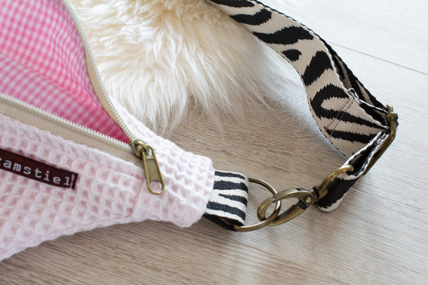Einzelstück🤍 Bauchtasche rosa mit Herzen aus Waffelpiqué und Musselin